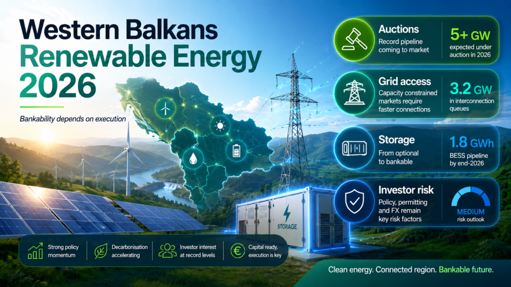 Obnovljiva energija na Zapadnom Balkanu 2026: projekti rastu, ali mreža i dozvole odlučuju