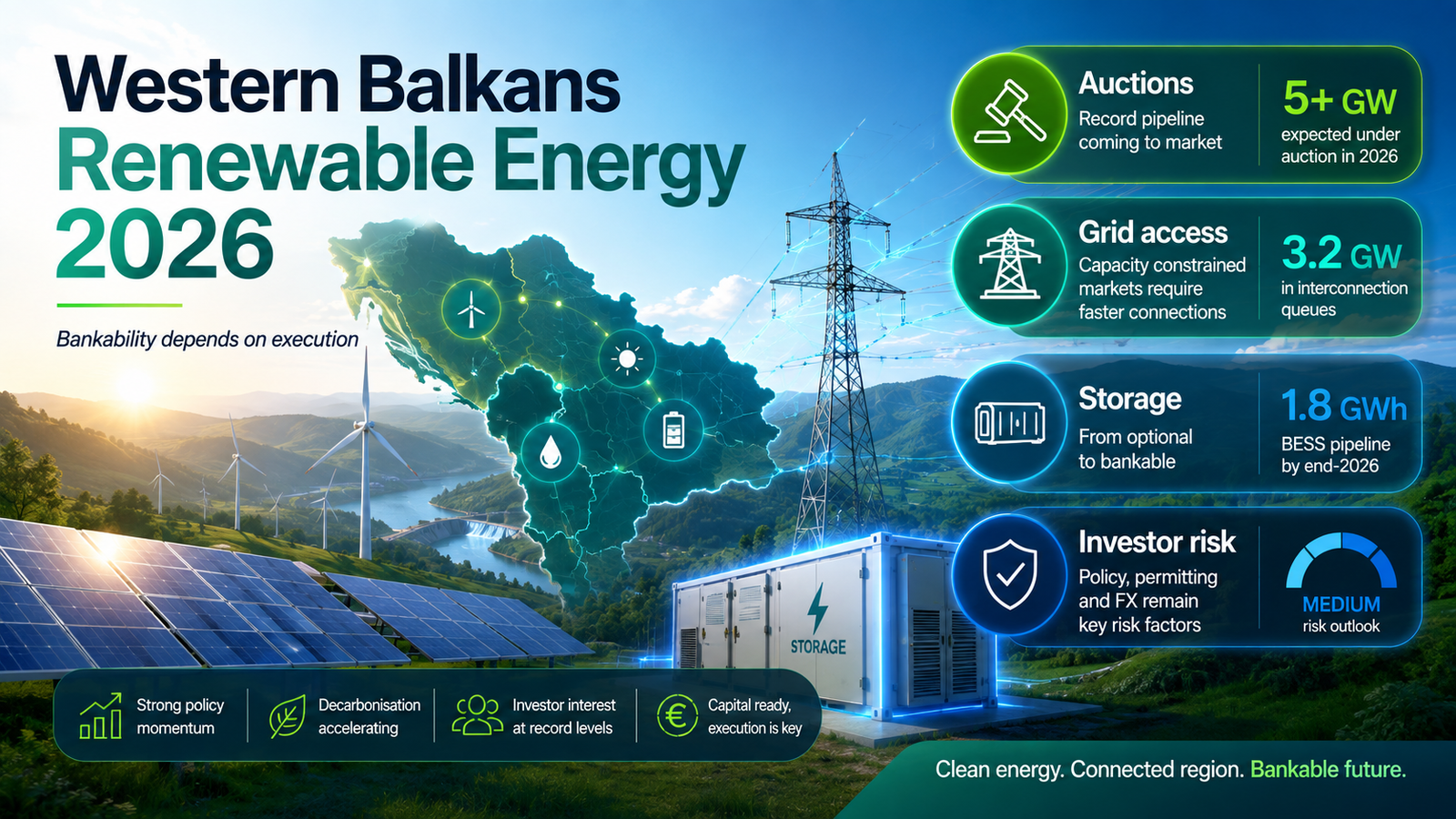 Western Balkans Renewable Energy in 2026: Auctions, Grids, Storage and Investor Risk